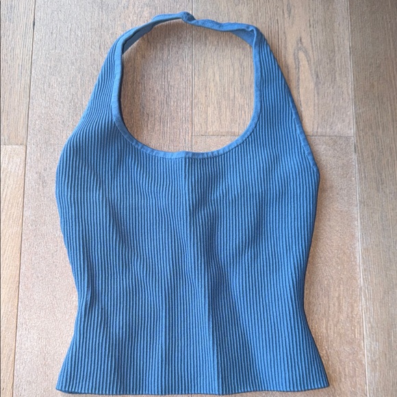 Blue Ribbed Halter Tank Top - Picture 2 of 2